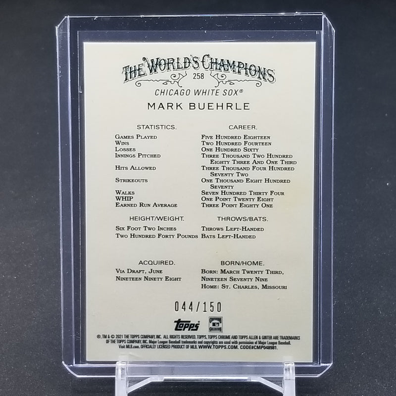 2021 TOPPS ALLEN & GINTER CHROME - BLUE REFRACTOR - M. BUEHRLE - #258 - #'D/150