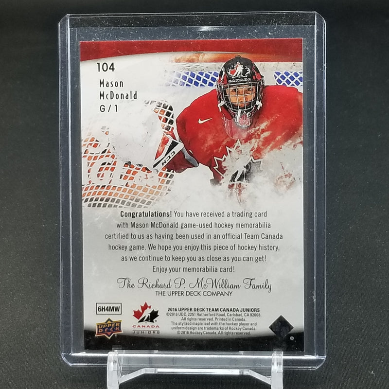 2016 UPPER DECK TEAM CANADA JUNIORS - M. McDONALD -