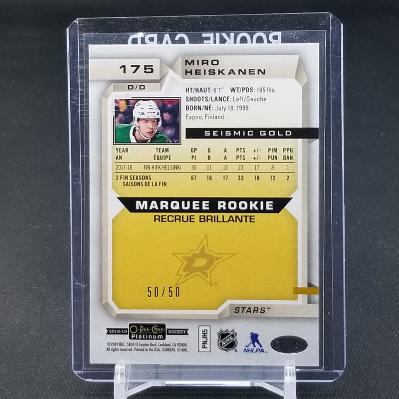 2018 UPPER DECK O-PEE-CHEE PLATINUM - MARQUEE ROOKIE - SEISMIC GOLD - M. HEISKANEN - #175 - #'D/50 - RC
