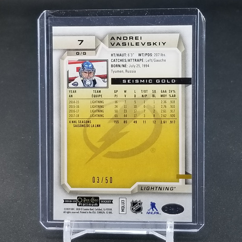 2018 UPPER DECK O-PEE-CHEE PLATINUM - SEISMIC GOLD - A. VASILEVSKIY - #7 - #'D/50