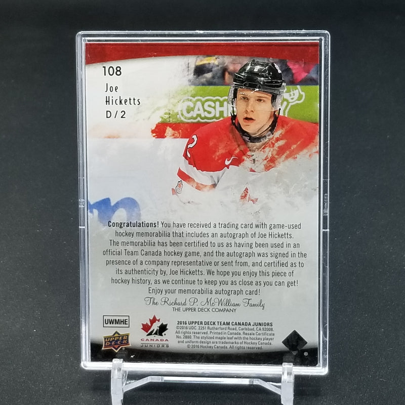 2016 UPPER DECK TEAM CANADA JUNIORS - J. HICKETTS - #108 - #'D/199 - RELIC - AUTOGRAPH