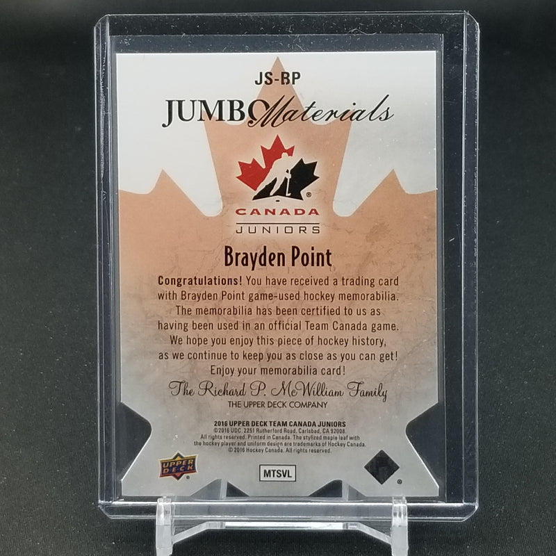 2016 UPPER DECK TEAM CANADA JUNIORS - JUMBO MATERIALS - B. POINT - #JS-BP - #'D/75 - RELIC