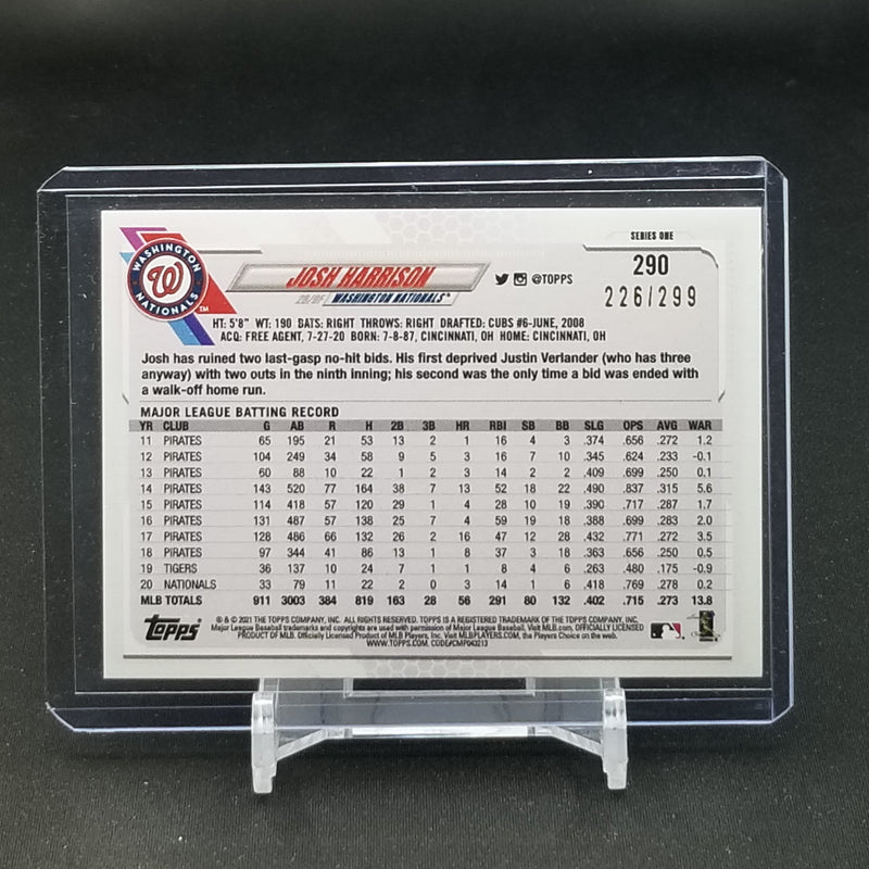 2021 TOPPS SERIES ONE - ORANGE PRISM REFRACTOR - J. HARRISON - #290 - #'D/299