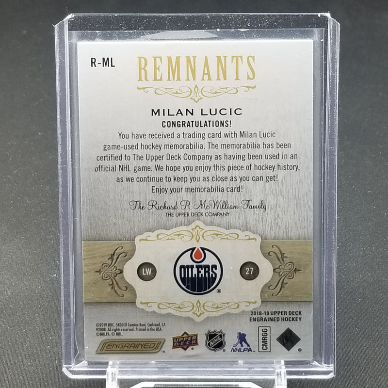 2018 UPPER DECK ENGRAINED - REMNANTS - M. LUCIC - #R-ML - #'D/100 - RELIC