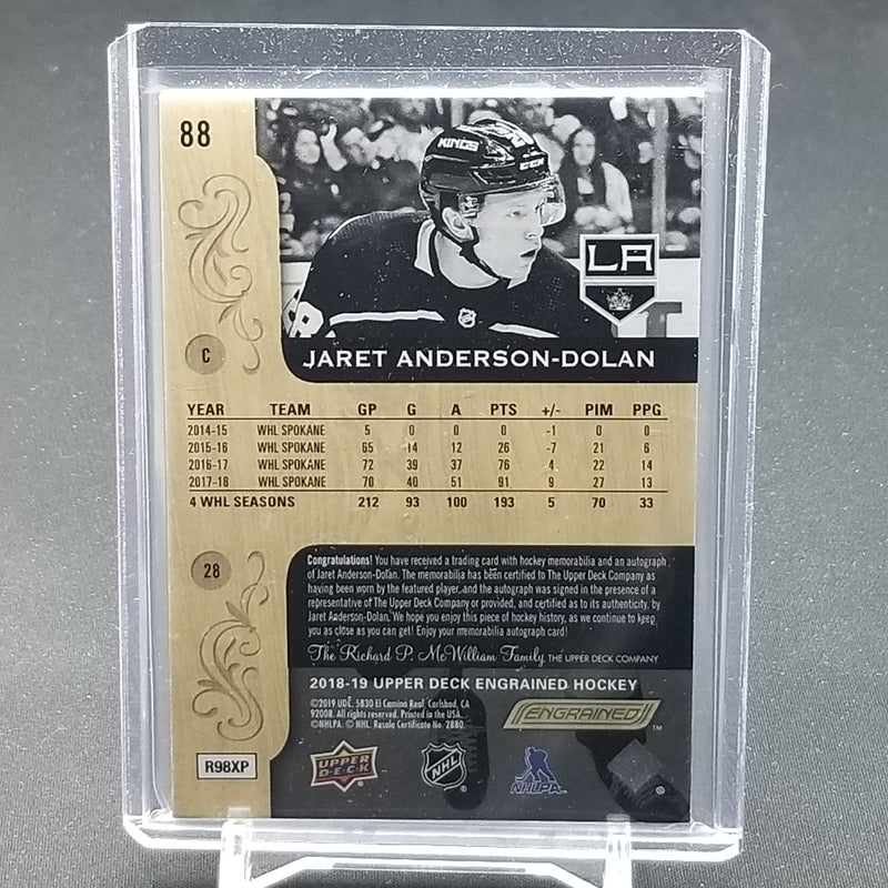 2018 UPPER DECK ENGRAINED - J. ANDERSON-DOLAN - #88 - #'D/65 - RELIC - AUTOGRAPH - RC