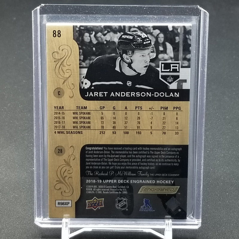 2018 UPPER DECK ENGRAINED - J. ANDERSON-DOLAN - #88 - #'D/65 - RELIC - AUTOGRAPH - RC