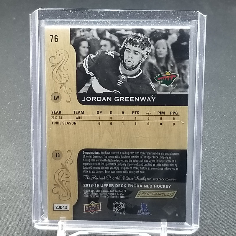 2018 UPPER DECK ENGRAINED - J. GREENWAY - #76 - #'D/65 - RELIC - AUTOGRAPH - RC