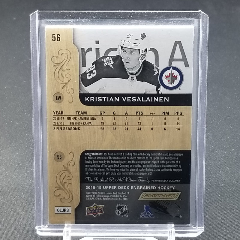 2018 UPPER DECK ENGRAINED - K. VESALAINEN - #56 - #'D/65 - RELIC - AUTOGRAPH - RC
