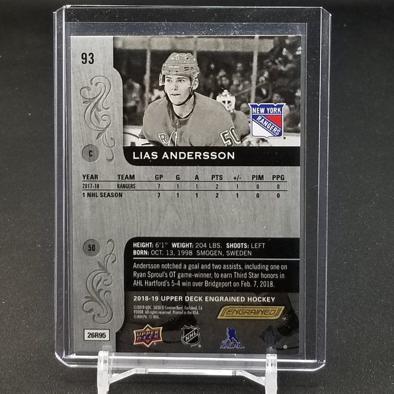 2018 UPPER DECK ENGRAINED - BLACK - L. ANDERSSON - #93 - #'D/49 - RC