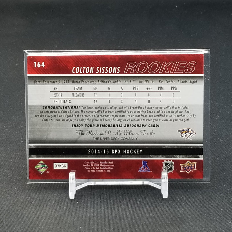 2014 UPPER DECK SPX - ROOKIES - C. SISSONS - #164 - #'D/399 - RELIC - AUTOGRAPH - RC