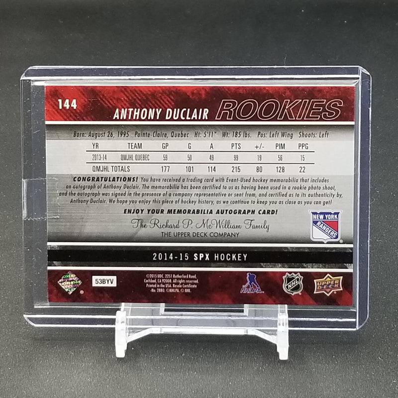 2014 UPPER DECK SPX - ROOKIES - A. DUCLAIR - #144 - #'D/399 - RELIC - AUTOGRAPH - RC