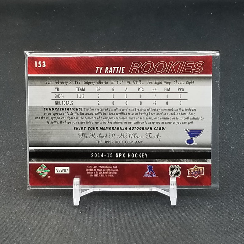 2014 UPPER DECK SPX - ROOKIES - T. RATTIE - #153 - #'D/399 - RELIC - AUTOGRAPH - RC