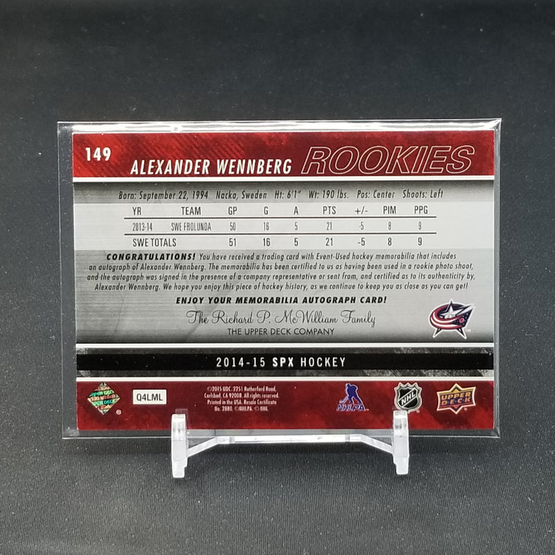 2014 UPPER DECK SPX - ROOKIES - A. WENNBERG - #149 - #'D/399 - RELIC - AUTOGRAPH - RC