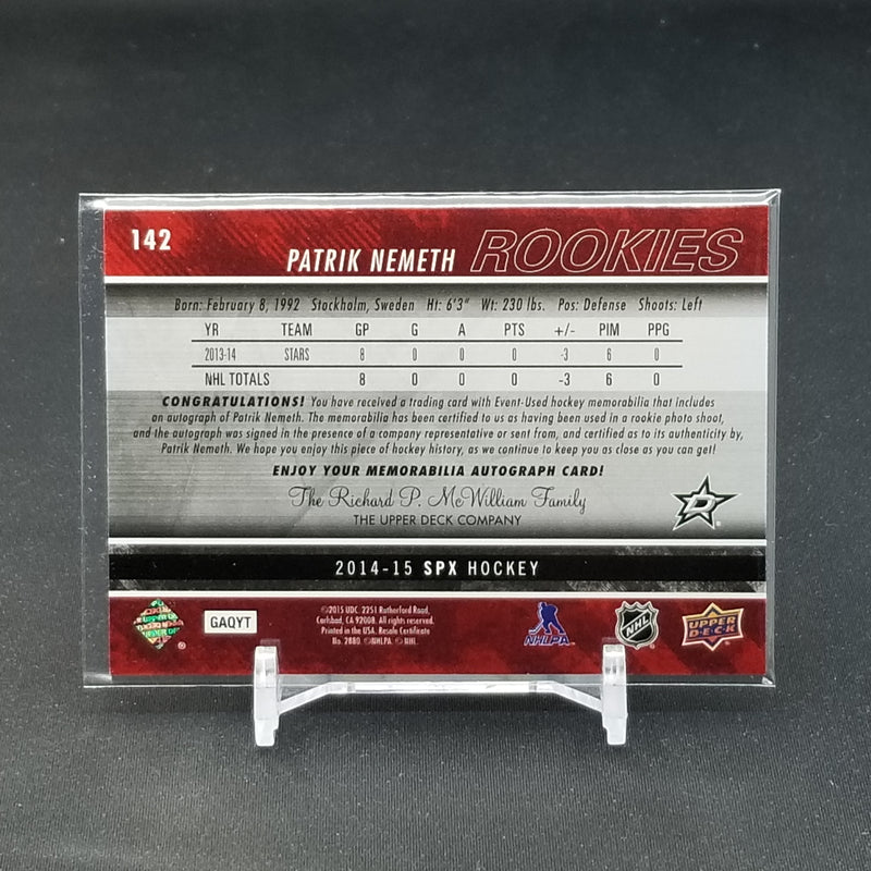 2014 UPPER DECK SPX - ROOKIES - P. NEMETH - #142 - #'D/399 - RELIC - AUTOGRAPH - RC