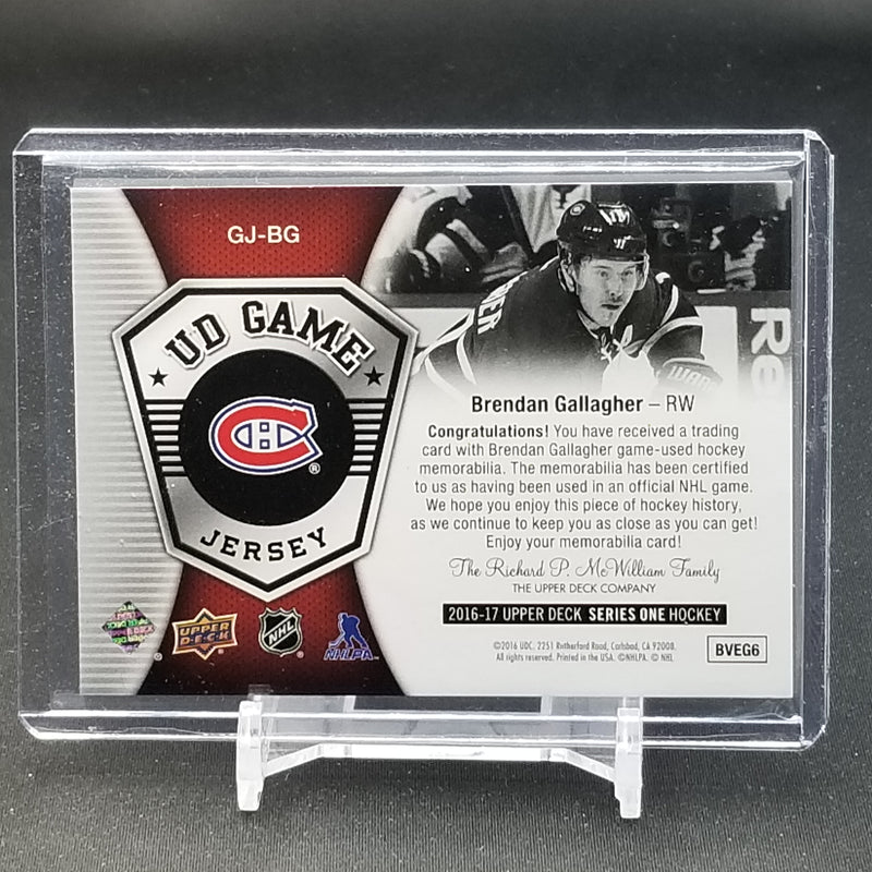 2016 UPPER DECK SERIES ONE - UD GAME JERSEY - B. CALLAGHER -