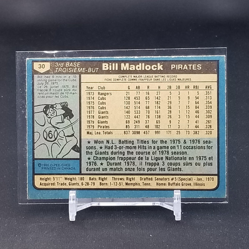1980 O-PEE-CHEE - B. MADLOCK -
