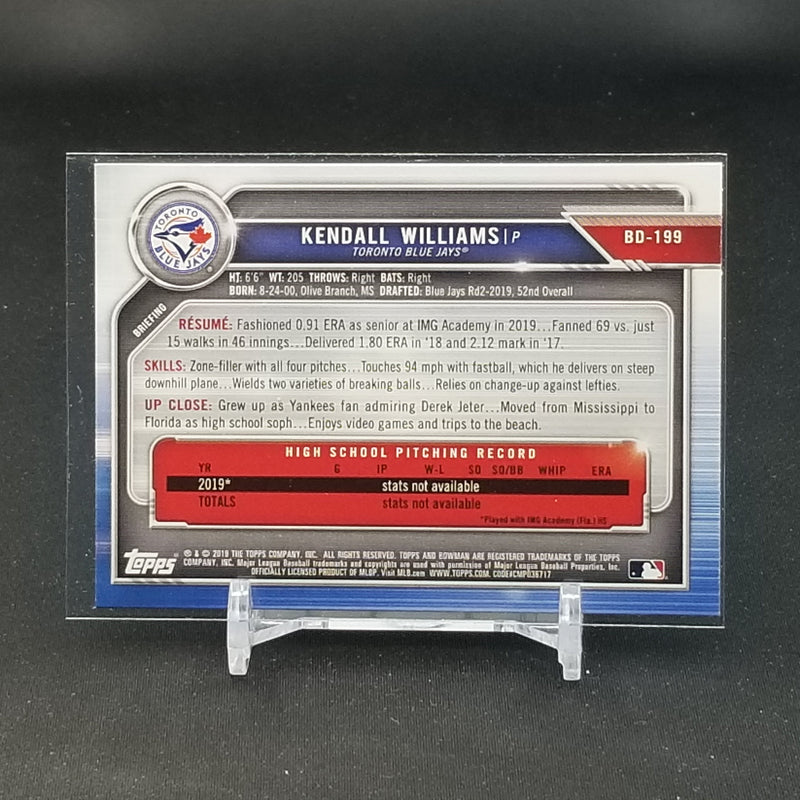 2019 TOPPS BOWMAN - 1ST BOWMAN - K. WILLIAMS -