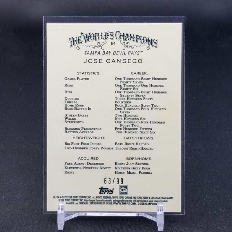 2021 TOPPS ALLEN & GINTER CHROME - GREEN REFRACTOR - J. CANSECO - #64 - #'D/99