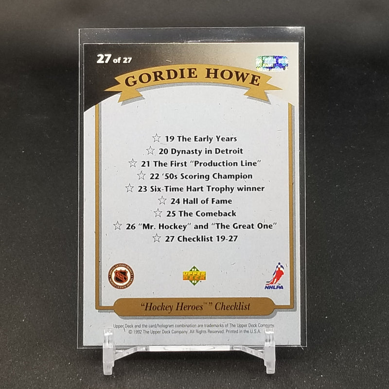 1992 UPPER DECK - HOCKEY HEROES CHECKLIST - G. HOWE -