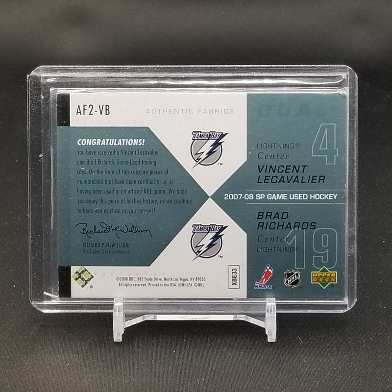 2008 UPPER DECK SP GAME USED - AUTHENTIC FABRICS DUAL - V. LECAVALIER / B. RICHARDS - #AF2-VB - #'D/100 - DUAL RELIC
