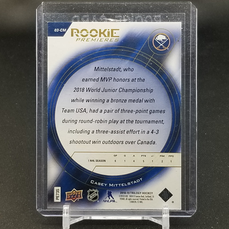 2018 UPPER DECK TRILOGY - ROOKIE PREMIERES - C. MITTELSTADT - #03-CM - #'D/599 - RC