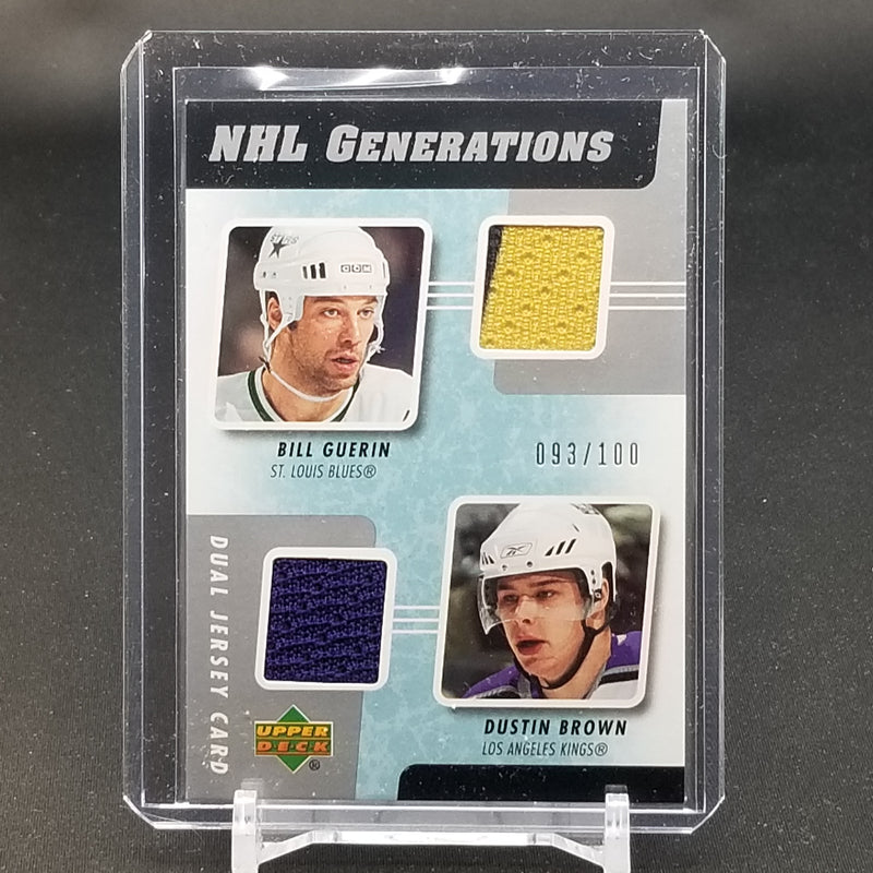 2006 UPPER DECK SERIES ONE - NHL GENERATIONS - DUAL JERSEY CARD - B. GUERIN / D. BROWN - #62-GB - #'D/100 - DUAL RELIC