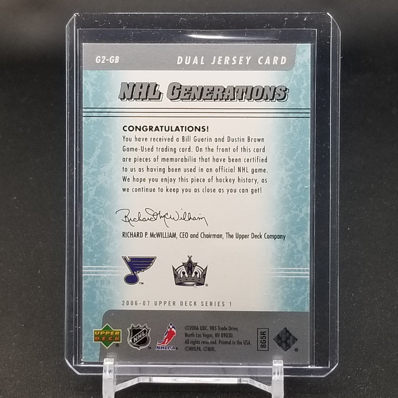2006 UPPER DECK SERIES ONE - NHL GENERATIONS - DUAL JERSEY CARD - B. GUERIN / D. BROWN - #62-GB - #'D/100 - DUAL RELIC