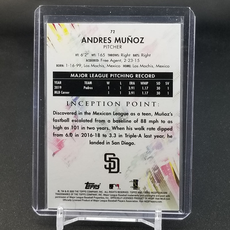 2020 TOPPS INCEPTION - MAGENTA - A. MUNOZ - #72 - #'D/99 - RC