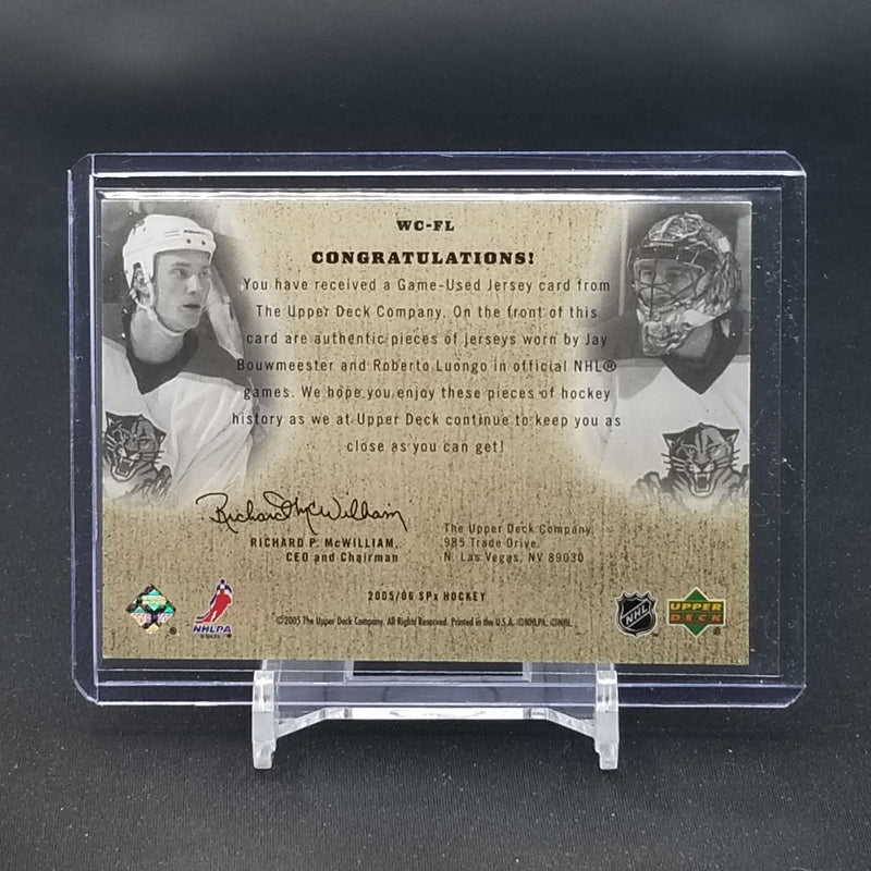 2005 UPPER DECK SPX - WINNING COMBOS - J. BOUWMEESTER / R. LUONGO - #WC-FL - #'D/99 - DUAL RELIC