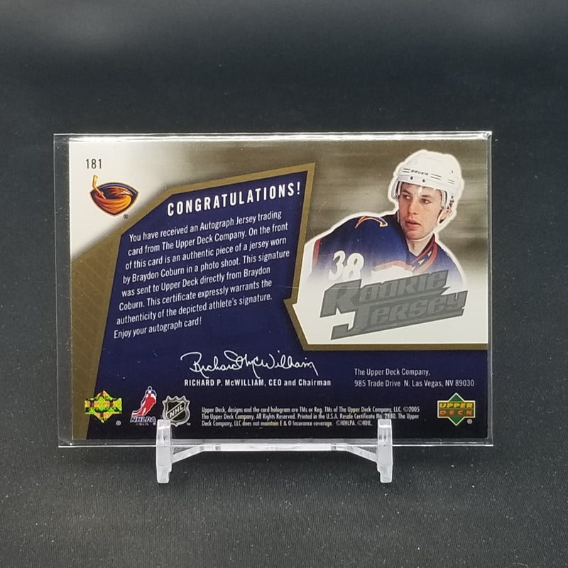 2005 UPPER DECK SPX - ROOKIE JERSEY - B. COBURN - #181 - #'D/1499 - RELIC - AUTOGRAPH - RC