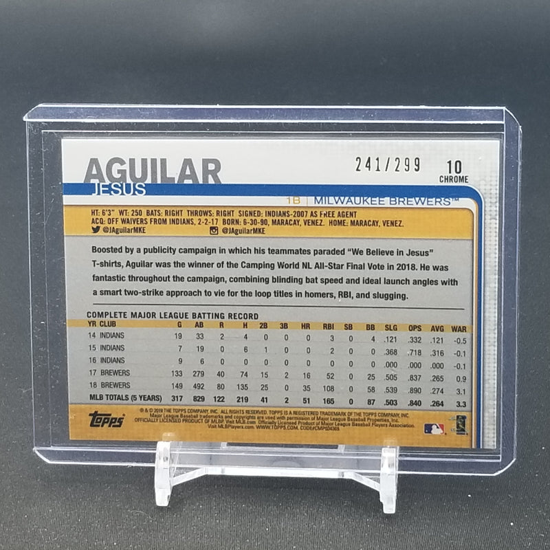 2019 TOPPS CHROME - PURPLE REFRACTOR - J. AGUILAR - #10 - #'D/299