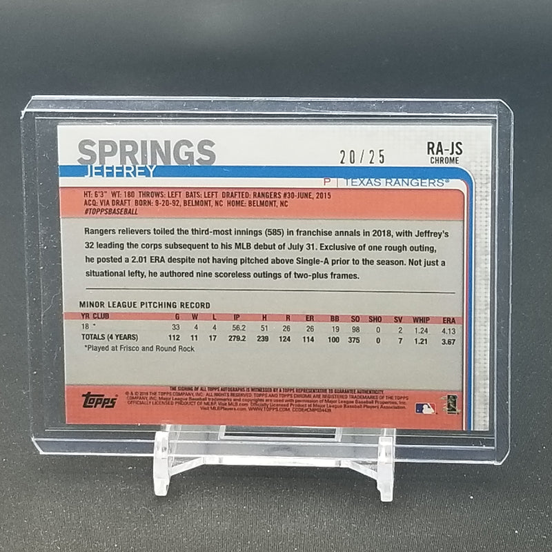 2019 TOPPS CHROME - ORANGE WAVE REFRACTOR - J. SPRINGS - #RA-JS - #'D/25 - AUTOGRAPH - RC