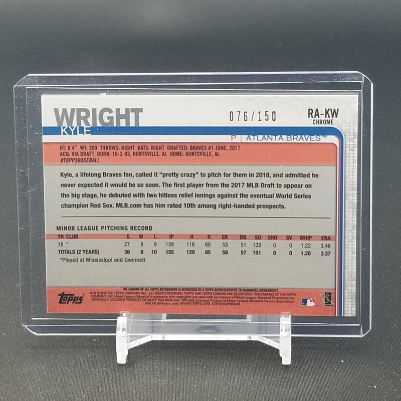2019 TOPPS CHROME - BLUE WAVE REFRACTOR - K. WRIGHT - #RA-KW - #'D/150 - AUTOGRAPH - RC