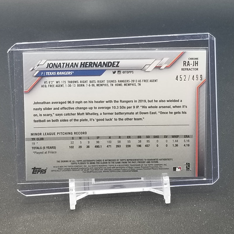2020 TOPPS CHROME - REFRACTOR - J. HERNANDEZ - #RA-JH - #'D/499 - AUTOGRAPH - RC