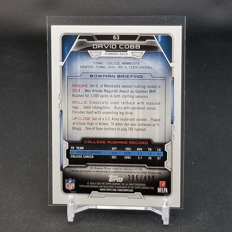 2015 TOPPS BOWMAN - BLUE REFRACTOR - D. DAVIS - #102 - #'D/499 - RC