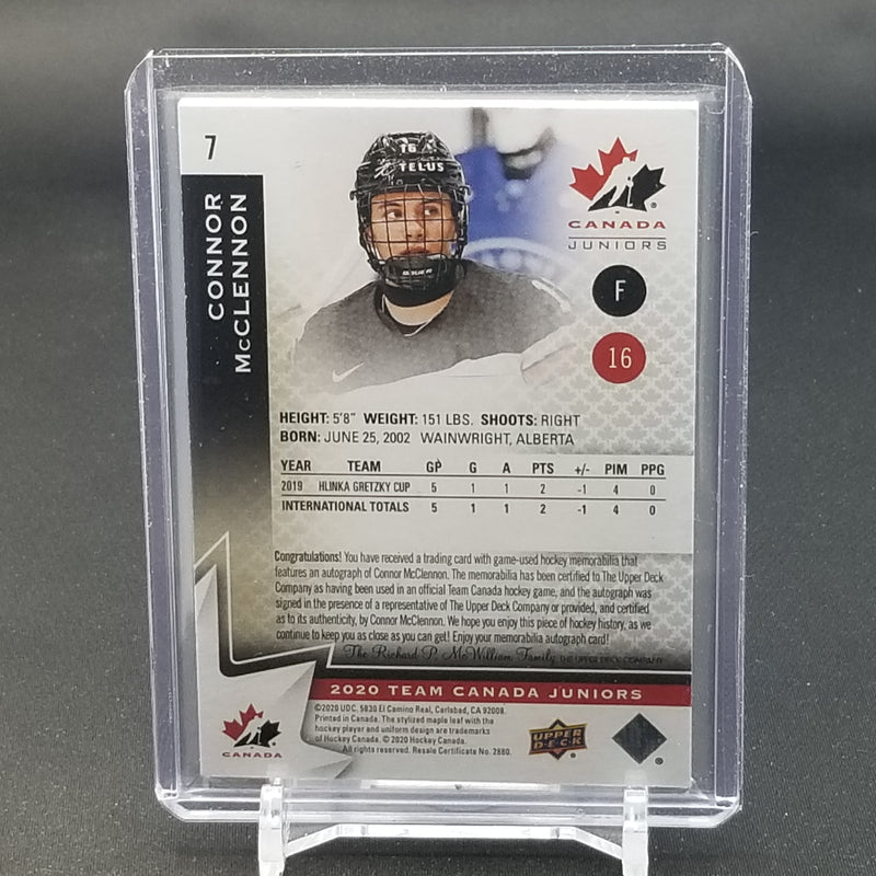 2020 UPPER DECK TEAM CANADA JUNIORS - PREMIUM AUTO - C. McCLENNON - #7 - #'D/199 - RELIC - AUTOGRAPH
