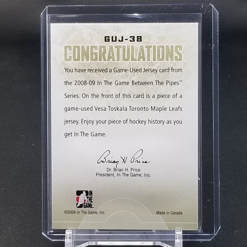 2009 IN THE GAME - BETWEEN THE PIPES - V. TOSKALA - #GUJ-38 - #'D/1 - RELIC - AUTOGRAPH