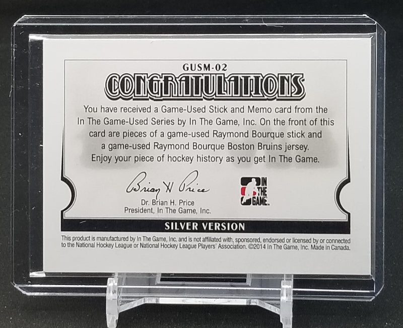 2014 IN THE GAME VAULT - SILVER VERSION - STICK AND MEMO - R. BOURQUE - #GUSM-02 - #'D/1 - DUAL RELIC