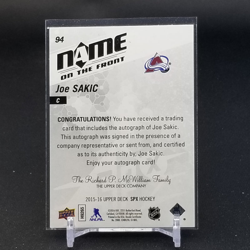 2015 UPPER DECK SPX - NAME ON THE FRONT - J. SAKIC - #94 - #'D/10 - AUTOGRAPH