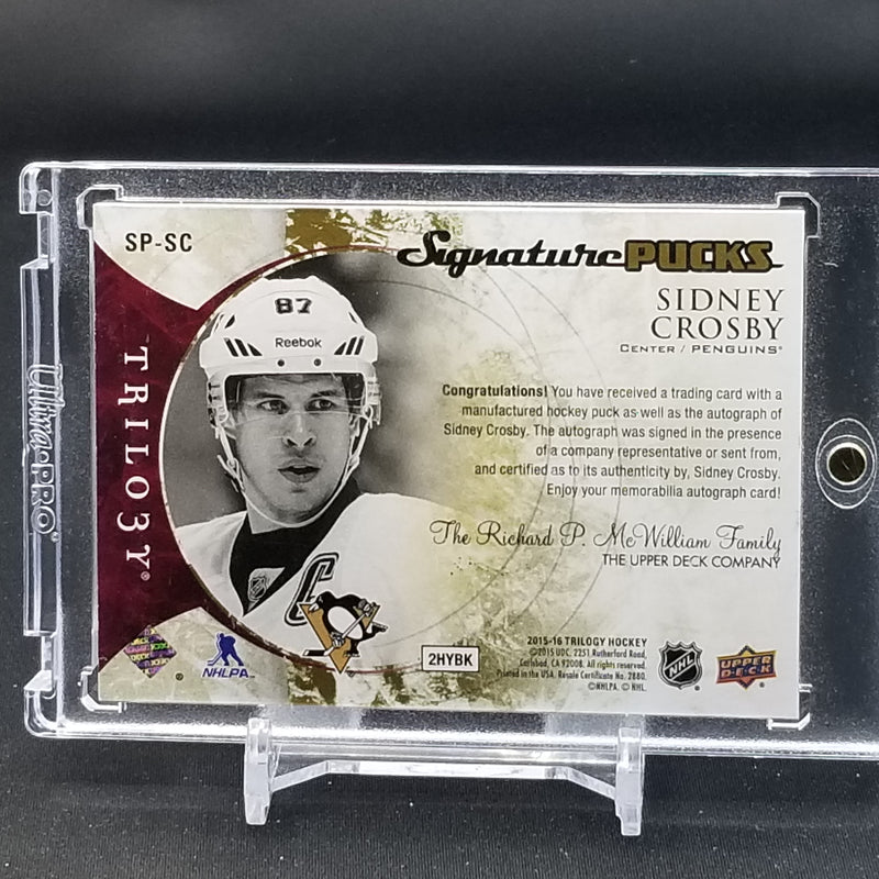 2015 UPPER DECK TRILOGY - SIGNATURE PUCKS - S. CROSBY -