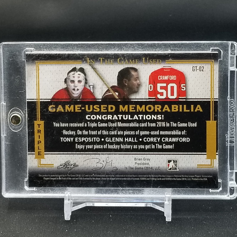2016 LEAF IN THE GAME-USED - TRIPLE GAME-USED MEMORABILIA - T. ESPOSITO / G.  HALL / C. CRAWFORD - #GT-02 - #'D/45 - TRIPLE RELIC