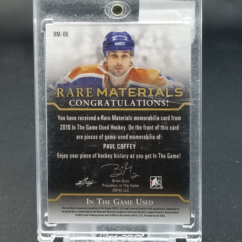 2016 LEAF IN THE GAME USED - RARE MATERIALS - P. COFFEY - #RM-06 - #'D/12 - 8X RELIC