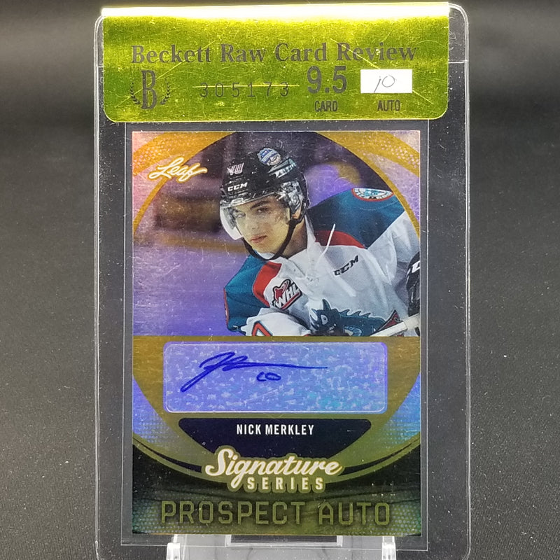 2015 LEAF SIGNATURE SERIES - PROSPECT AUTO - GOLD - N. MERKLEY - #SP-NM1 - #'D/1 - BGS RAW CARD 9.5 - AUTOGRAPH 10