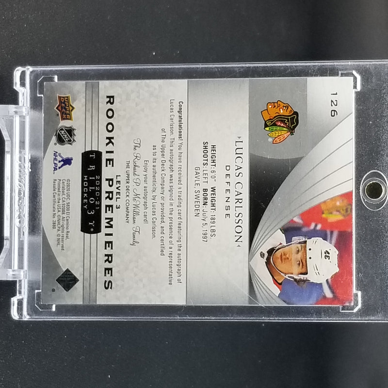 2020 UPPER DECK TRILOGY - ROOKIE PREMIERES - L. CARLSSON - #126 - #'D/49 - AUTOGRAPH - RC