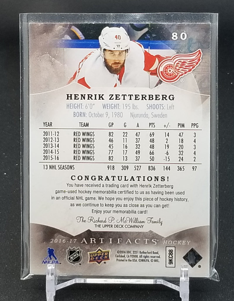 2016 UPPER DECK ARTIFACTS - EMERALD - H. ZETTERBERG - #80 - #'D/75 - DUAL RELIC