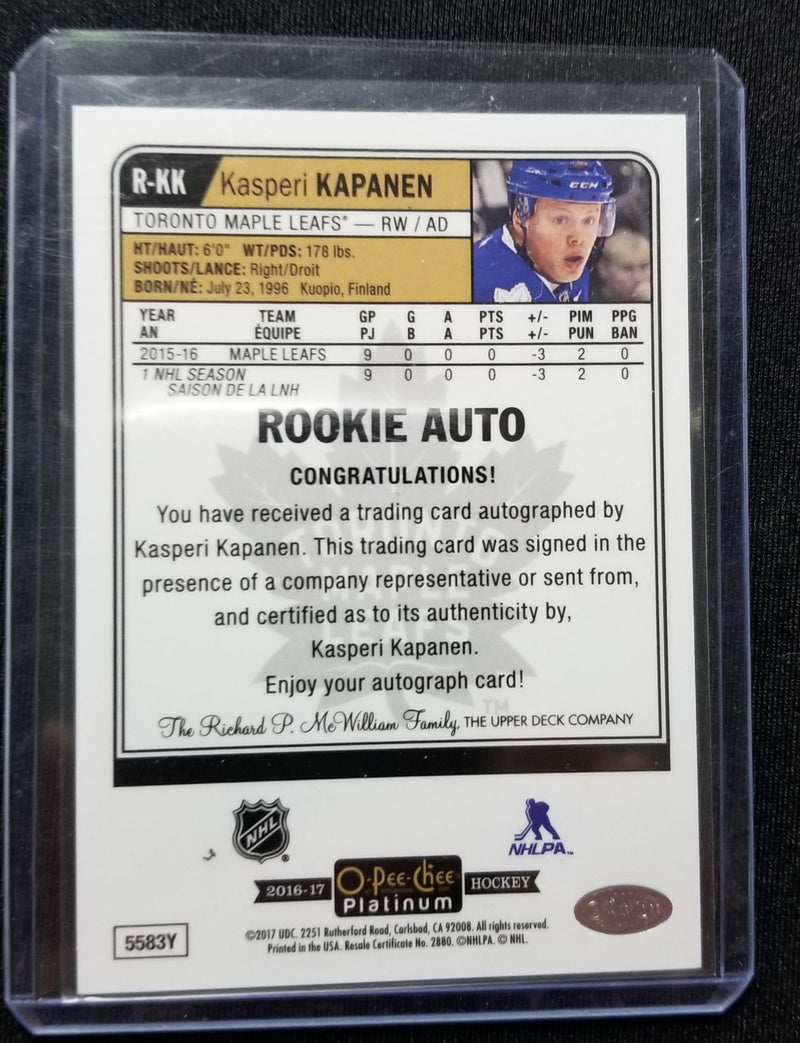 2016 UPPER DECK O-PEE-CHEE PLATINUM - ROOKIE AUTO - K. KAPANEN -