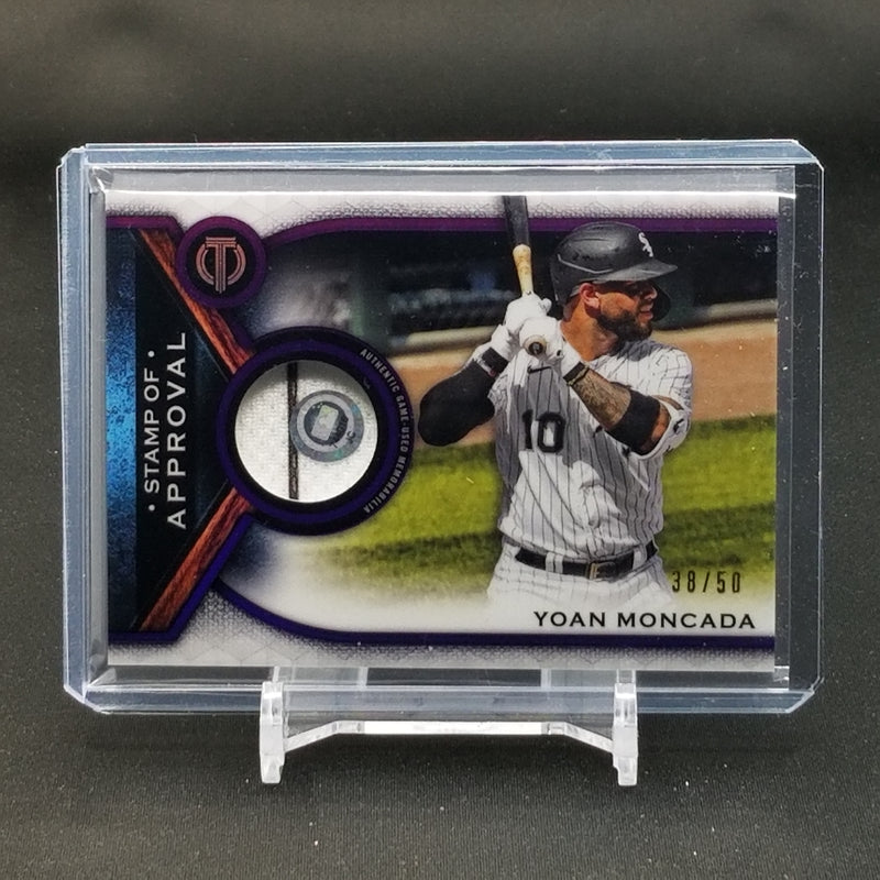 2021 TOPPS TRIBUTE - PURPLE - CERTIFIED STAMP OF APPROVAL - Y. MONCADA - #SOA-YM - #'D/50 - RELIC