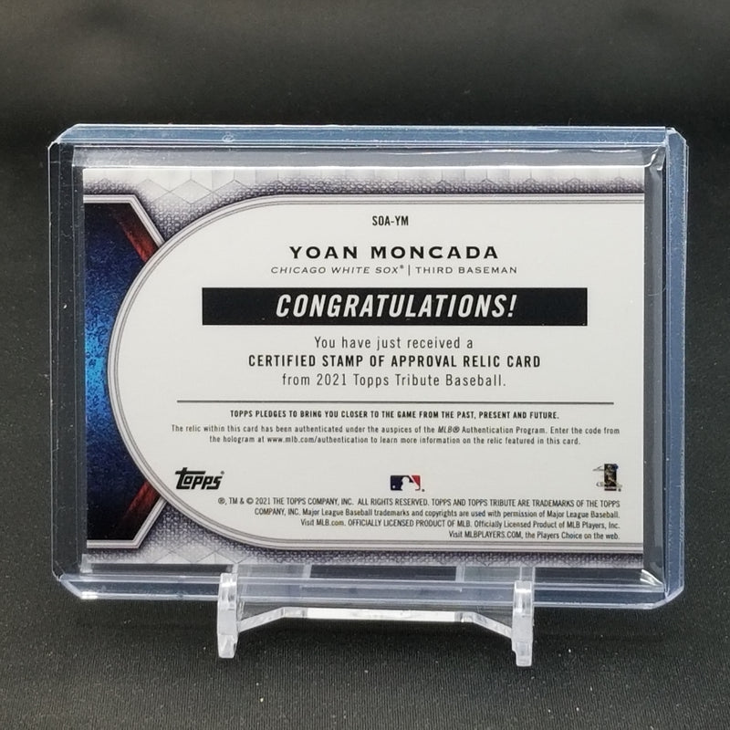 2021 TOPPS TRIBUTE - PURPLE - CERTIFIED STAMP OF APPROVAL - Y. MONCADA - #SOA-YM - #'D/50 - RELIC