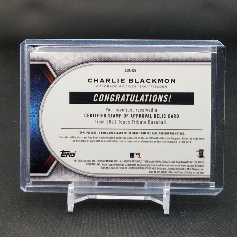 2021 TOPPS TRIBUTE - STAMP OF APPROVAL - C. BLACKMON - #SOA-CB - #'D/150 - RELIC