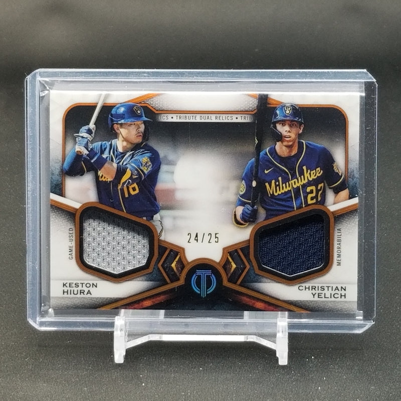 2021 TOPPS TRIBUTE - ORANGE - K. HIURA / C. YELICH - #DR2-HY - #'D/25 - DUAL RELIC
